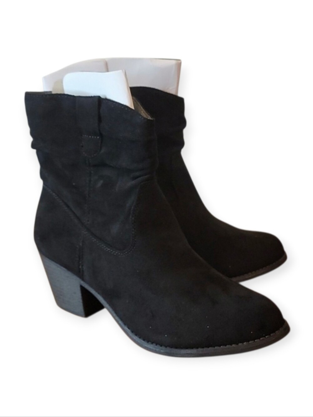 POP Eilat Black Faux Suede Slouchy Western Ankle Boots NIB 9.5M